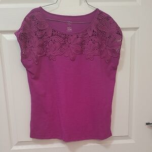 Purple Lace Women's Top Cap Sleeve Large  St.John's Bay